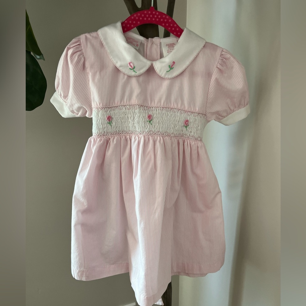Smocked Pink Striped Kids Dress
